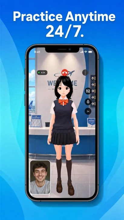 SpeakEgo video conversation practice on a smartphone